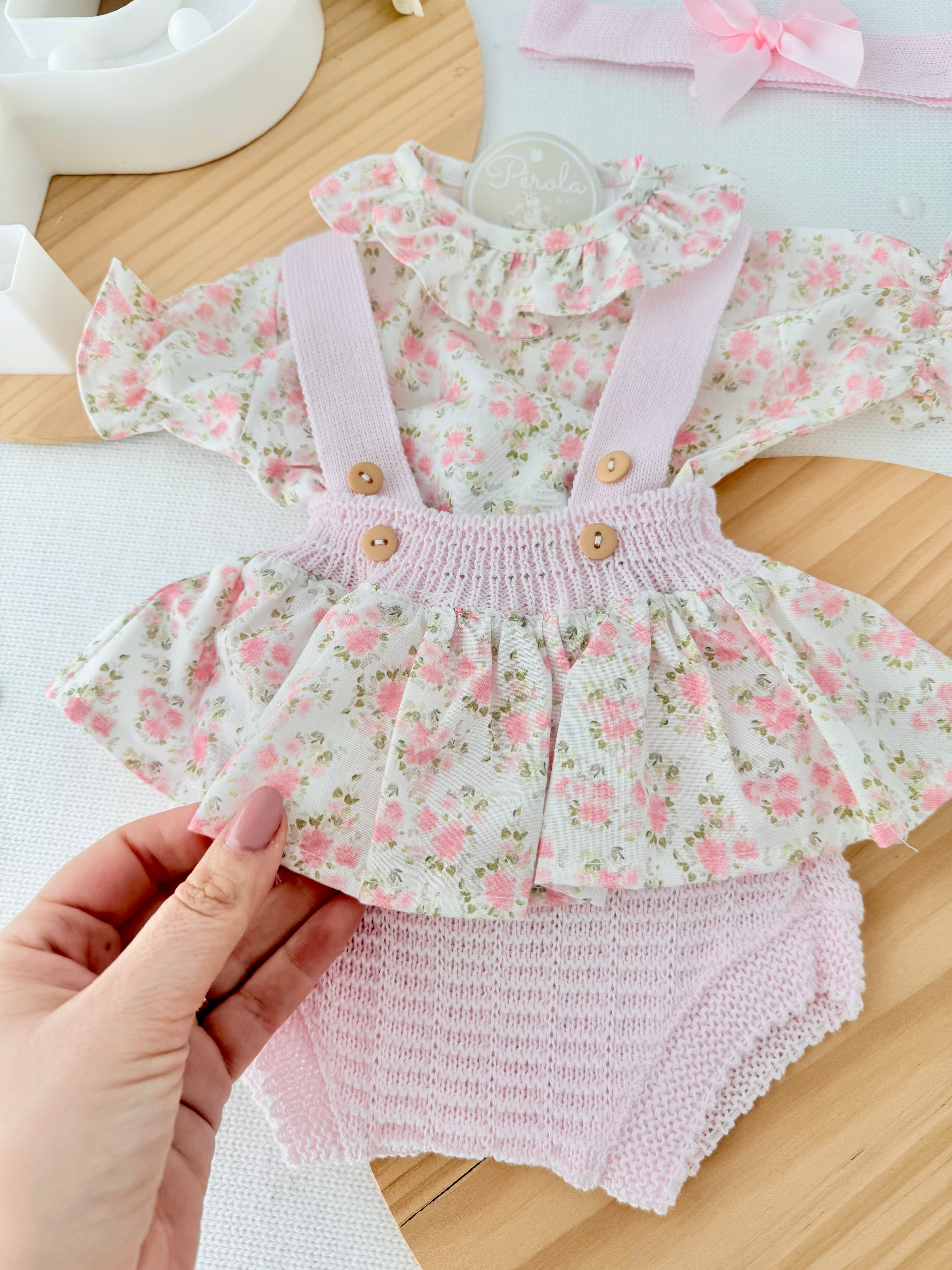 Fofo, fita para cabelo e blusa rosa - recém nascidos