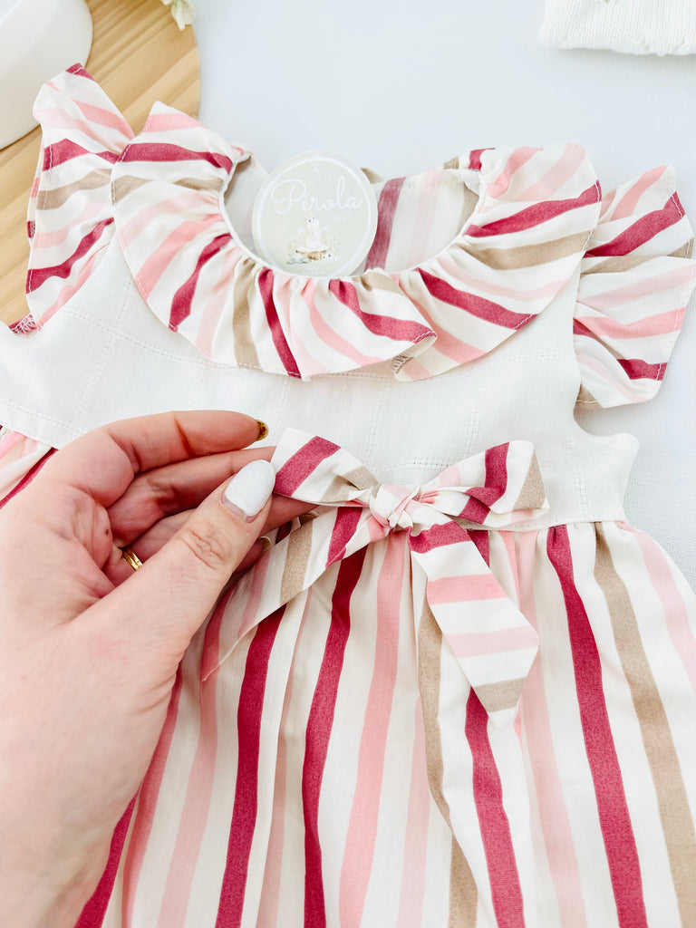 Vestido riscas em pérola