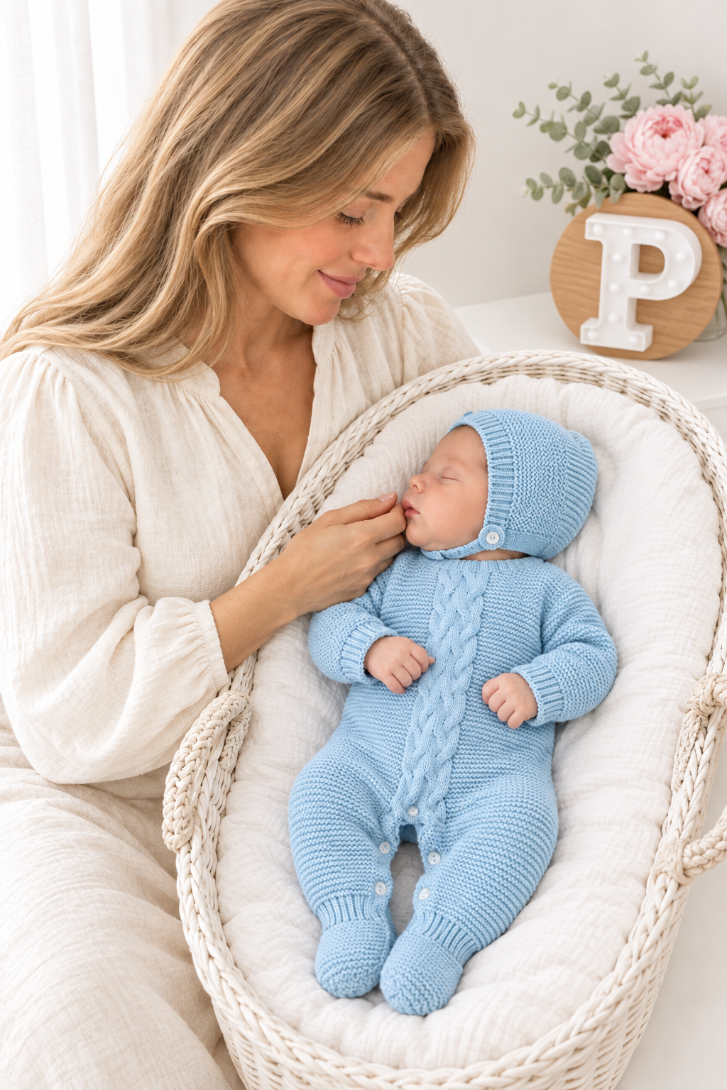 Babygrow e touca azul- saída de maternidade