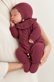 Babygrow e touca em beringela- saída de maternidade