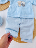 Conjunto Amigos 4 peças veludo: calças, camisola, carapins e gorro