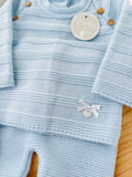 Conjunto malha quentinha riscas: camisola, calças e gorro