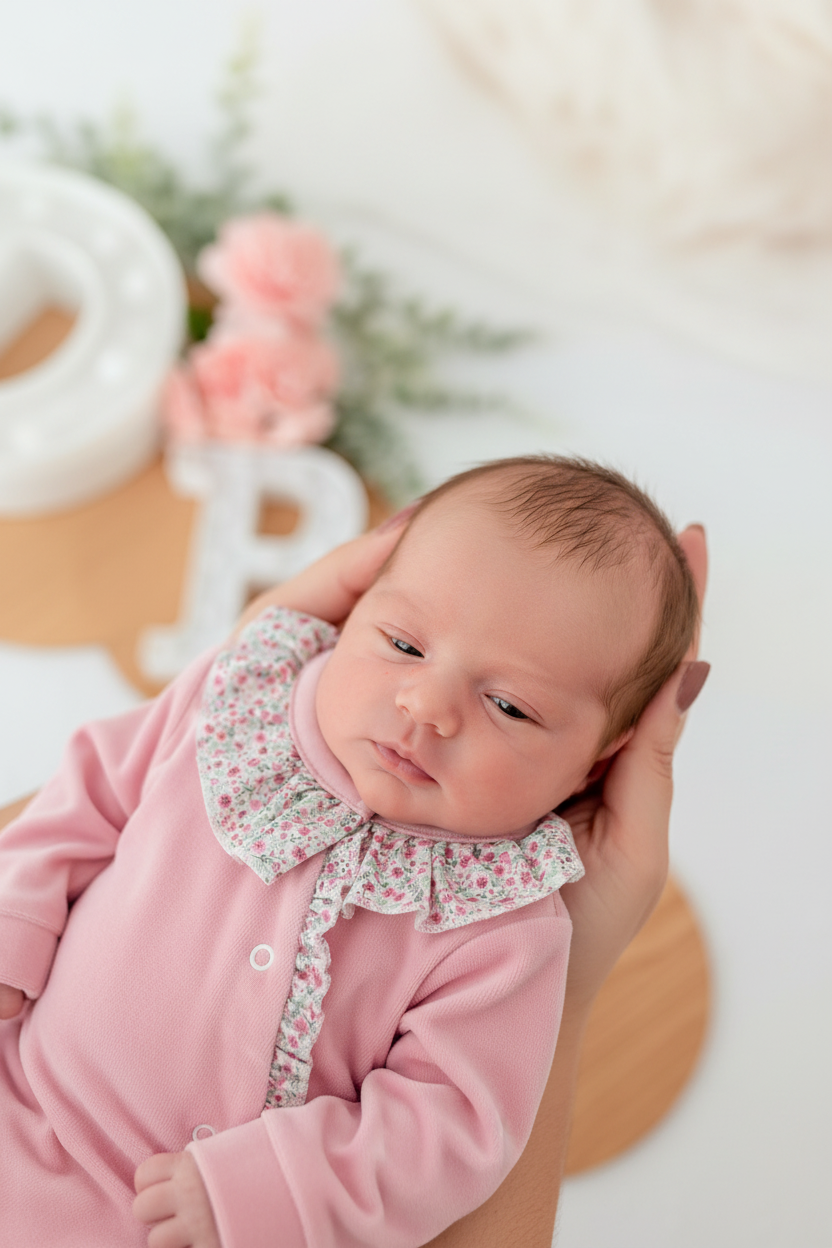 Babygrow tema flores em VELUDO Rosa velho