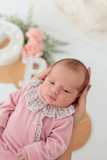 Babygrow tema flores em VELUDO Rosa velho