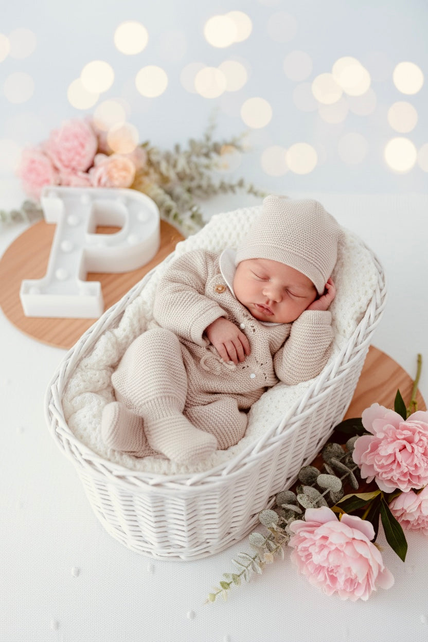 Saídas de maternidade: jardineiras, camisola e gorro outono inverno