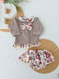 Conjunto castanho: camisola e saia/tapa fraldas