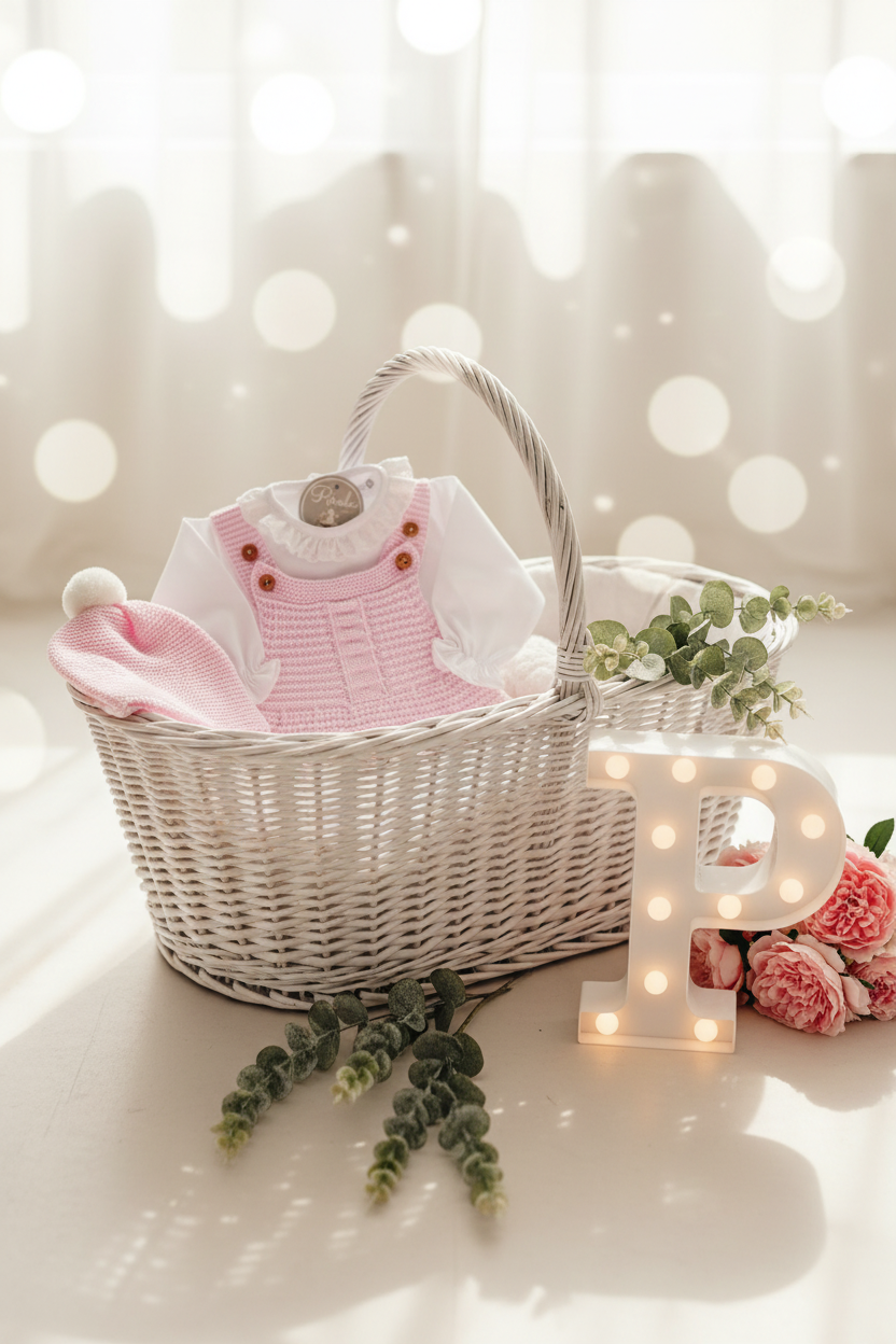 Saída de maternidade ROSA: jardineiras, blusa e gorro 100% algodão Primavera/Verão