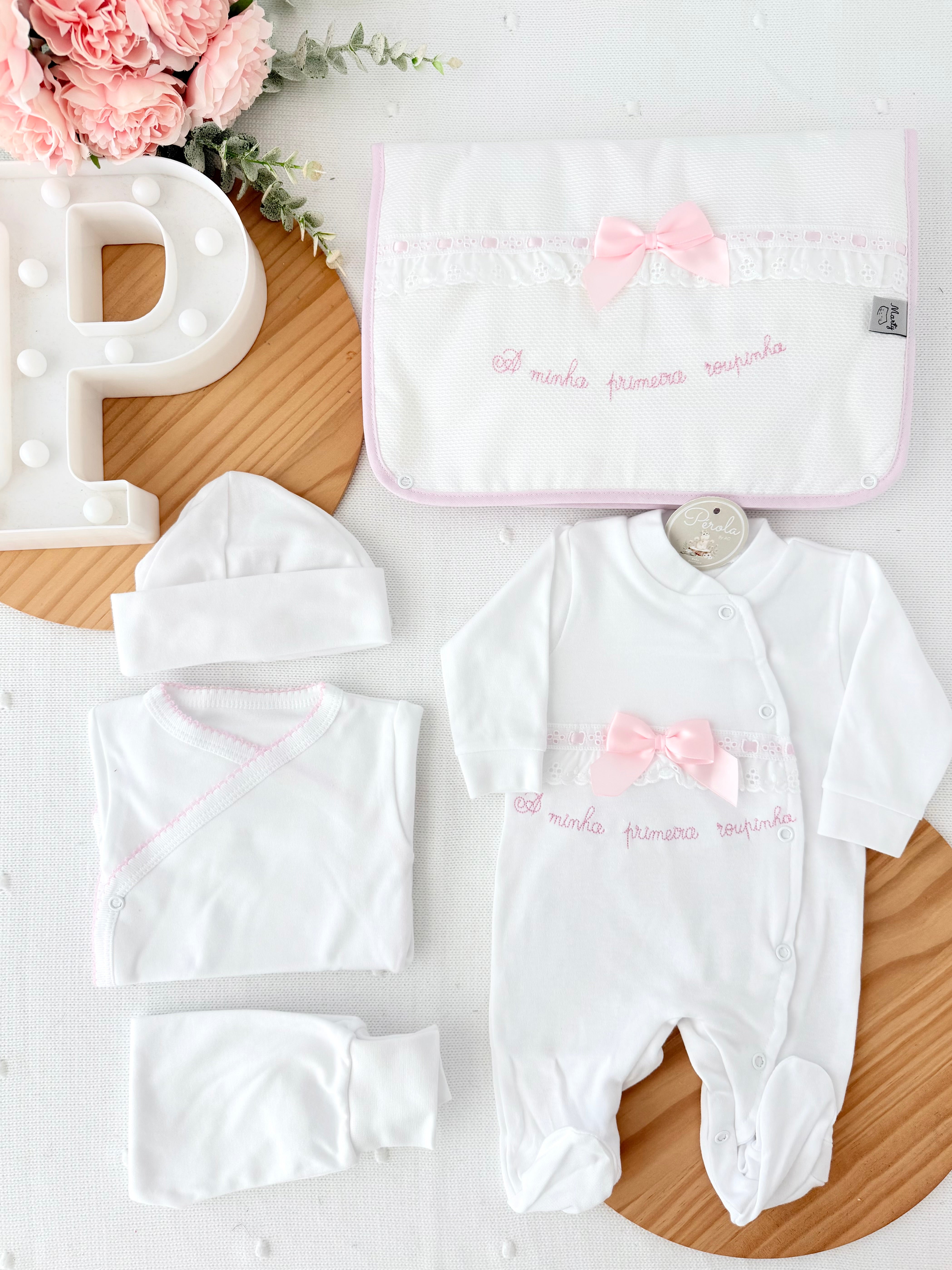 Conjunto primeira roupinha algodão tema renda- oferta carapins