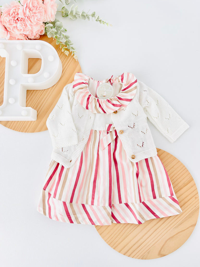 Vestido riscas em pérola