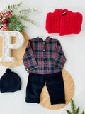 Conjunto xadrez: calças bombazine e camisa
