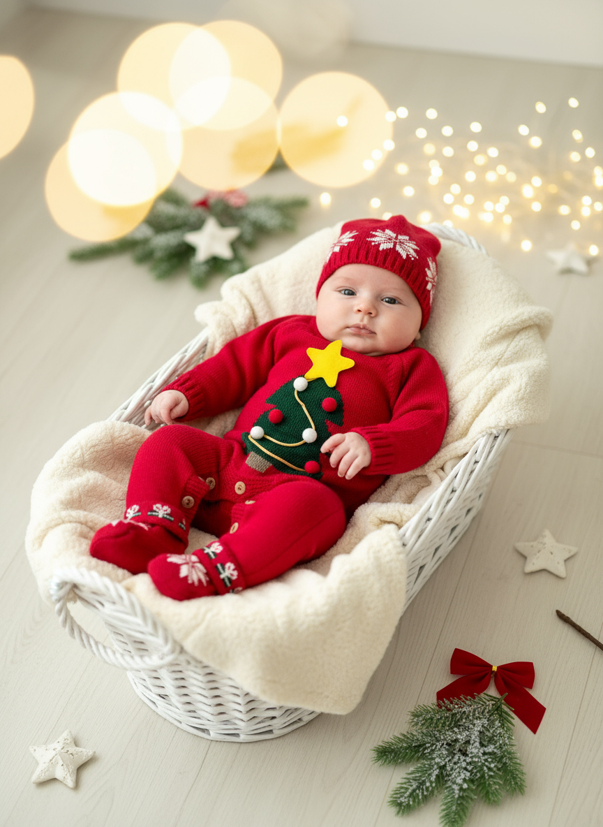 Conjunto Pinheiro de Natal: Macacão, gorro e carapins