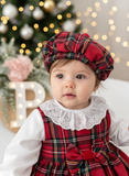 Conjunto Menina Tartan Vermelho e Preto - Vestido, Blusa e Bóina