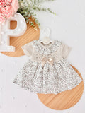 Vestido tema flores e laço 3-12M