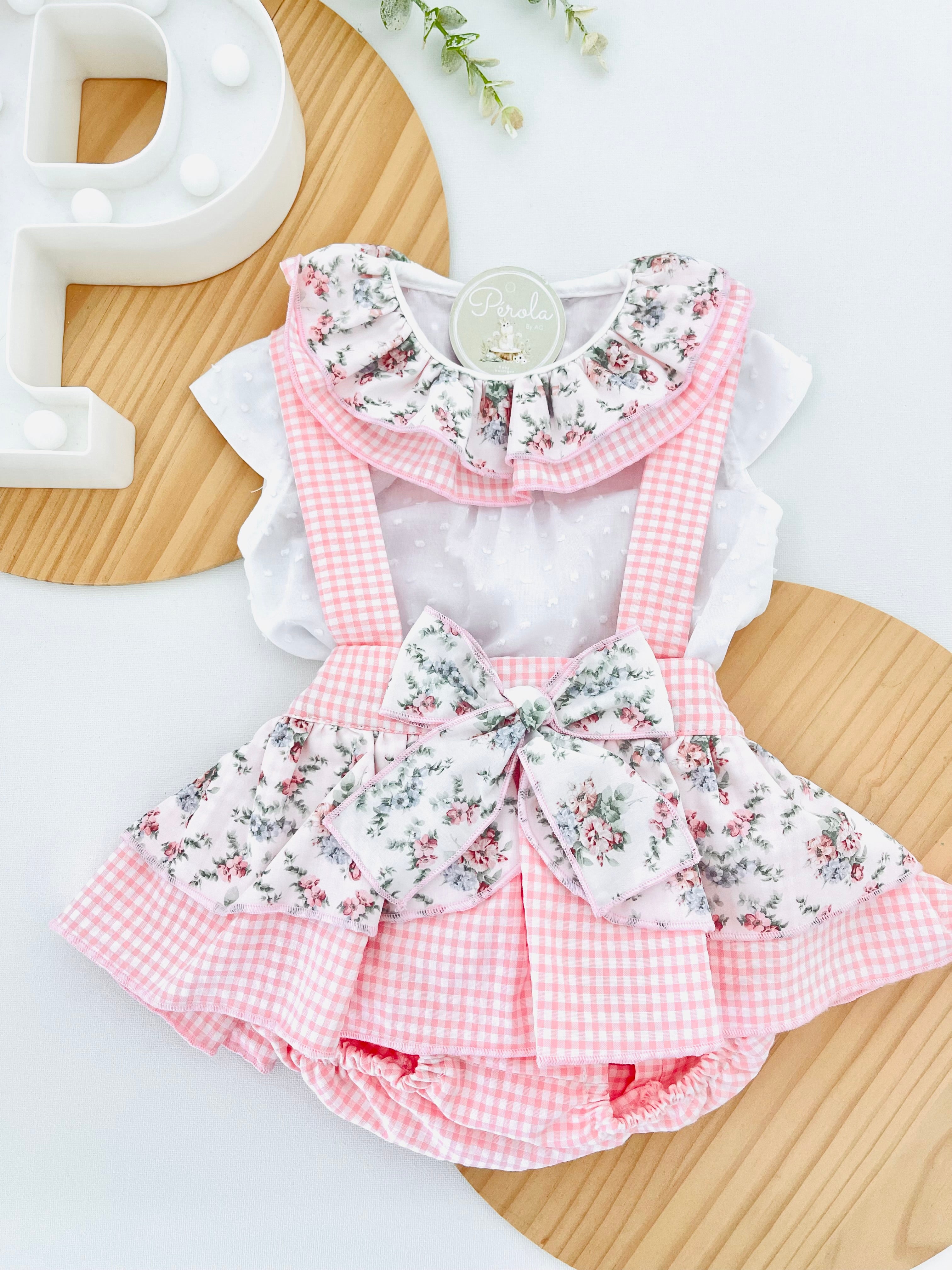 Conjunto Leonor: saia/tapa fraldas e blusa 6-36M