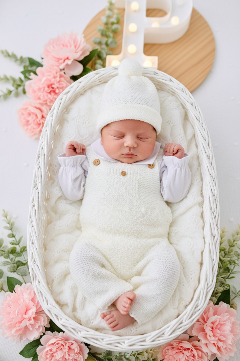 Saída maternidade menino pérola : 3 peças Outono/Inverno