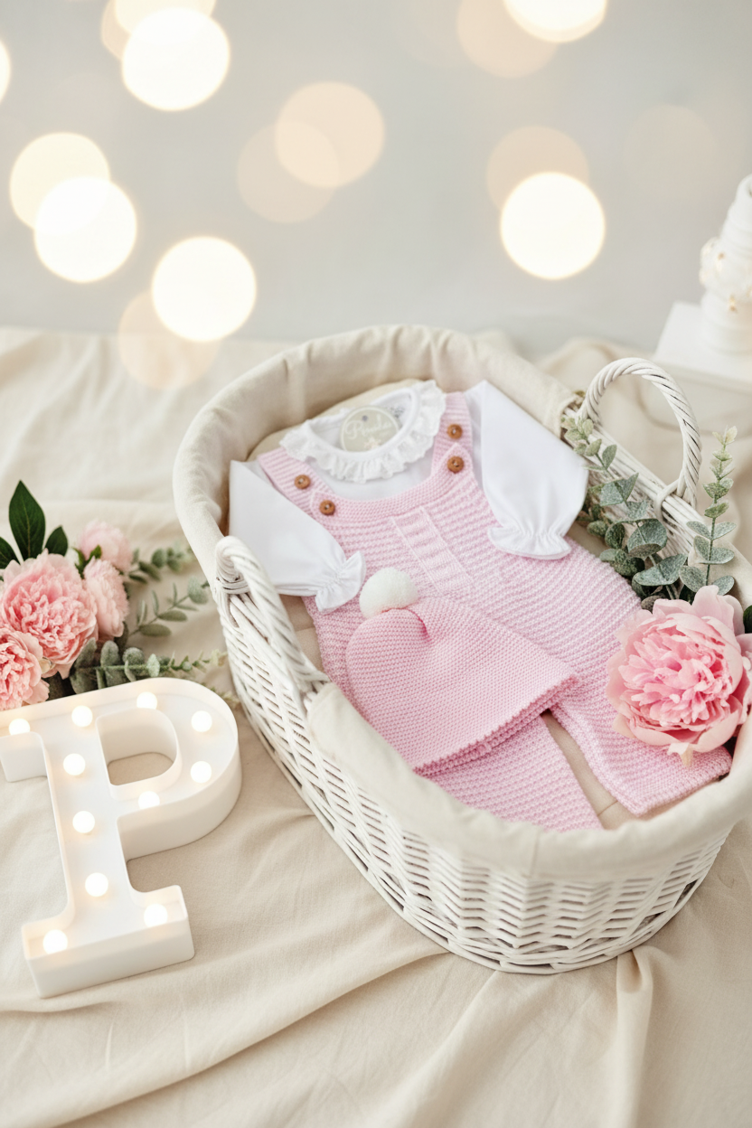 Saída de maternidade ROSA: jardineiras, blusa e gorro 100% algodão Primavera/Verão