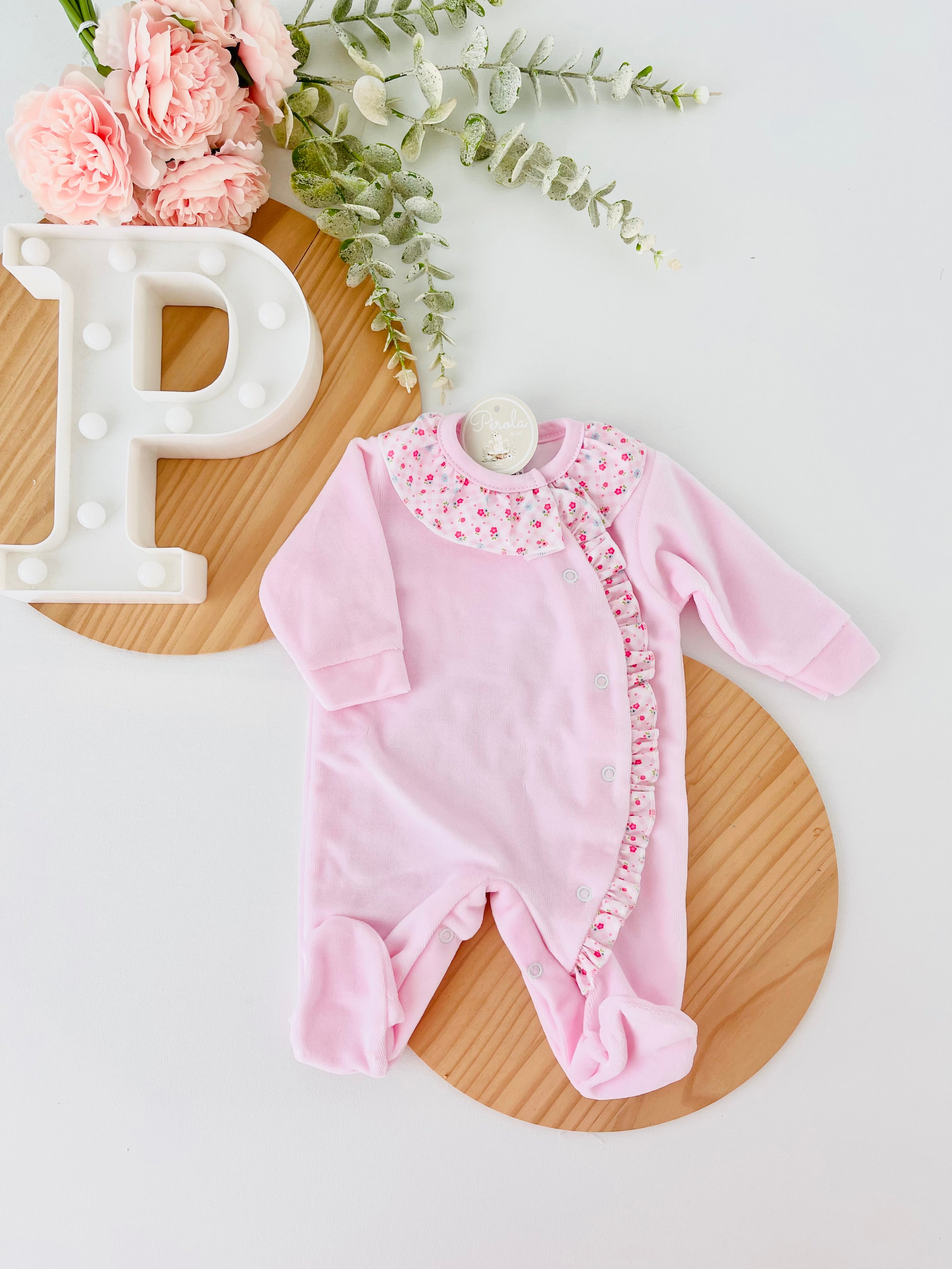 Babygrow tema flores em VELUDO