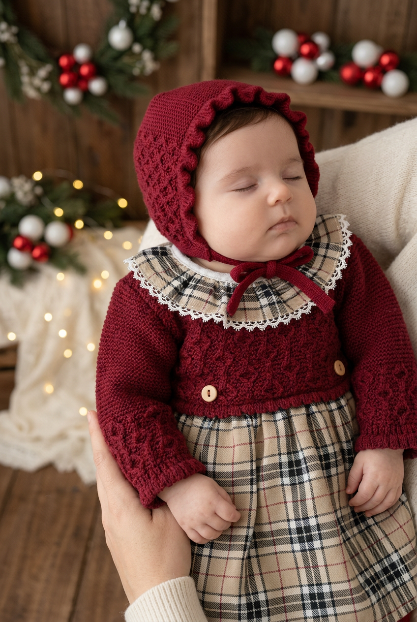 Vestido e touca de malha Bordeaux