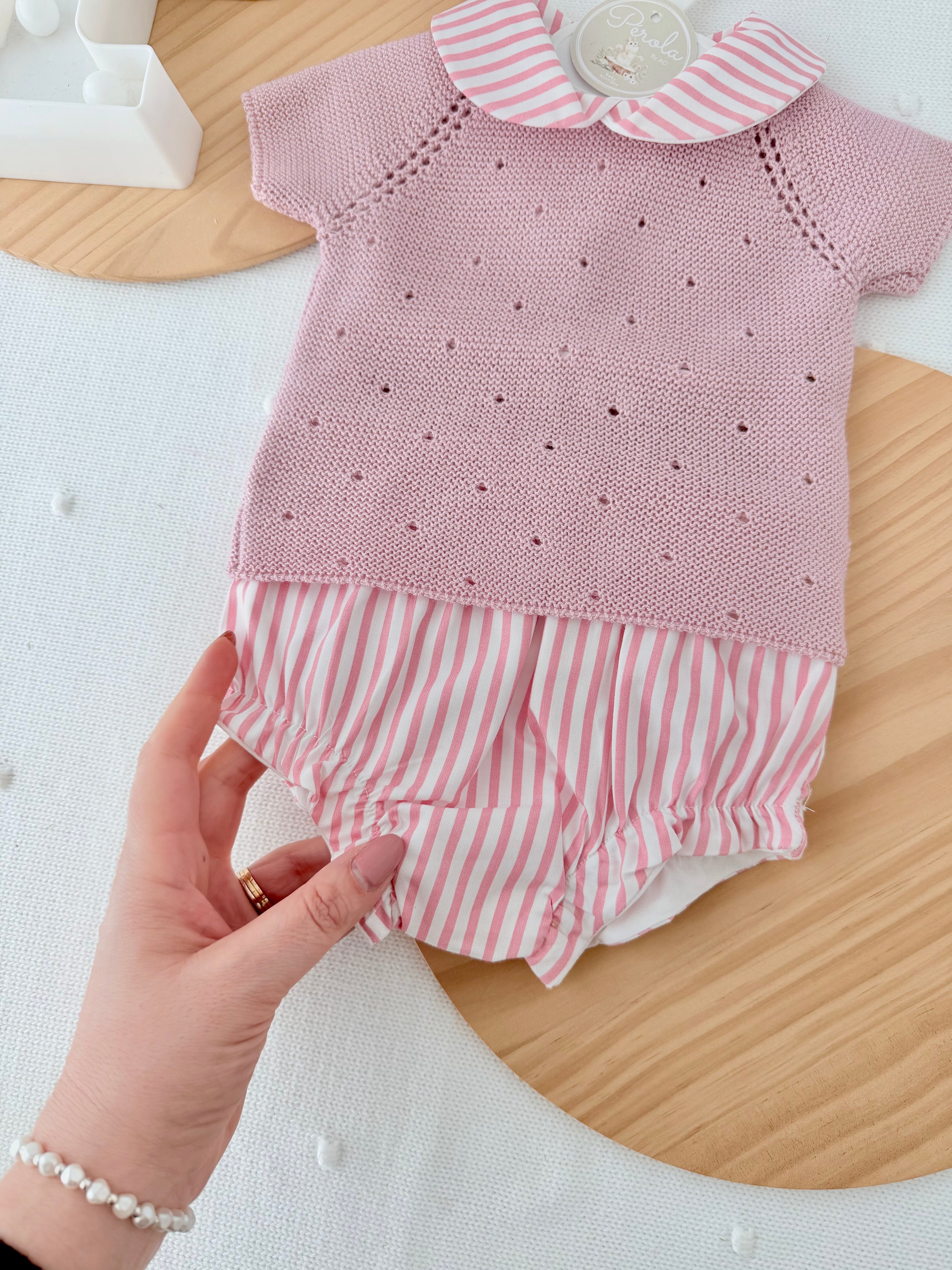 Conjunto riscas rosa: camisola e tapa fraldas
