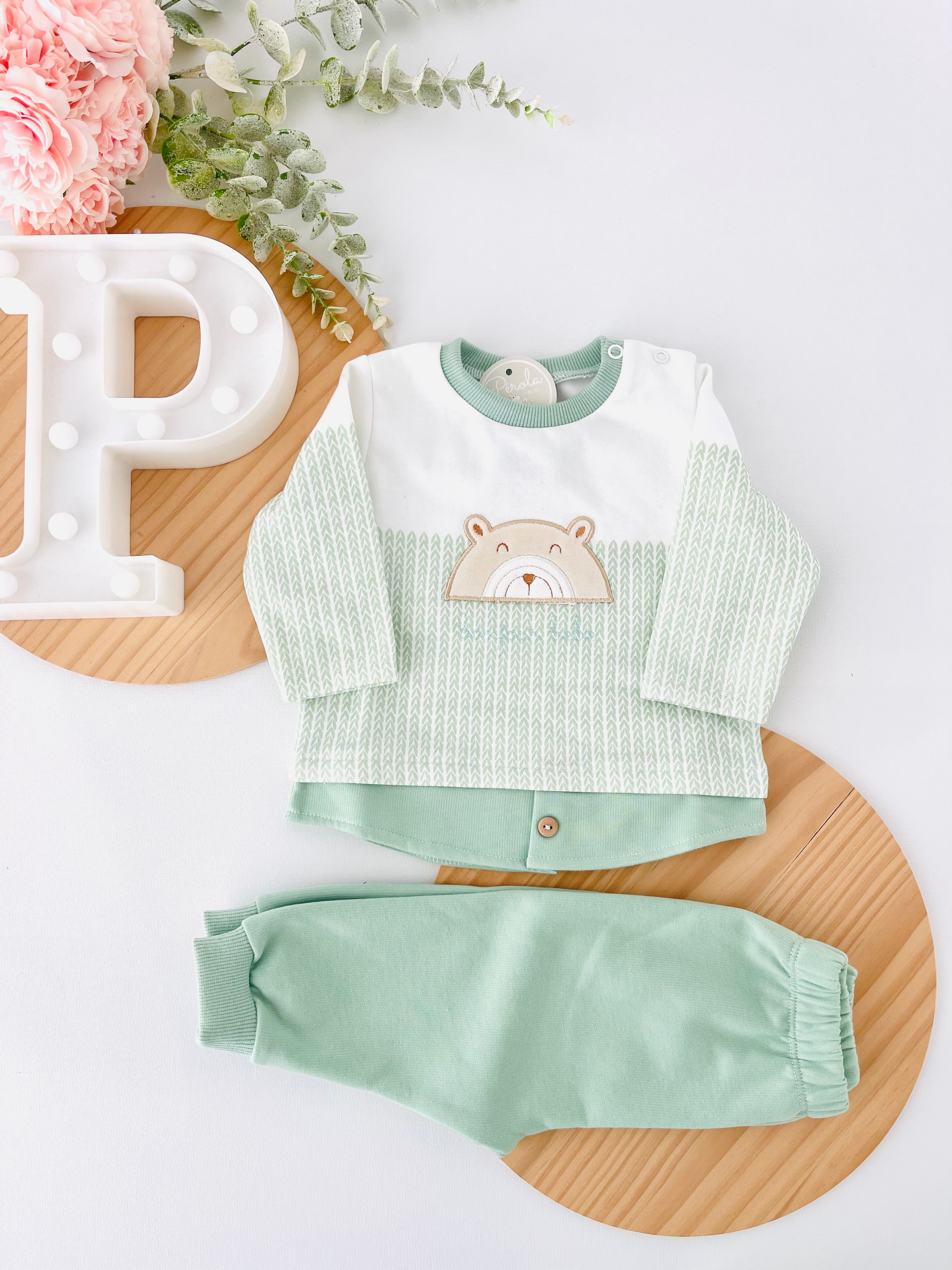 Fato de treino ursinho com efeito camisa- com carda (3-18m)