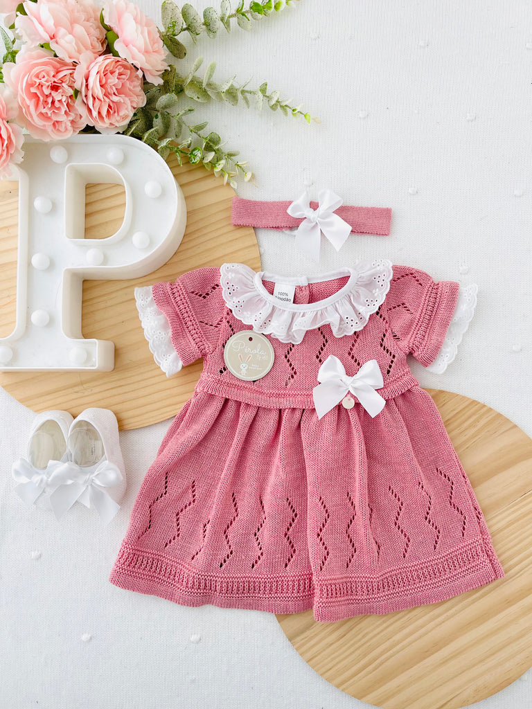 Vestido e fita para cabelo rosa velho/branco