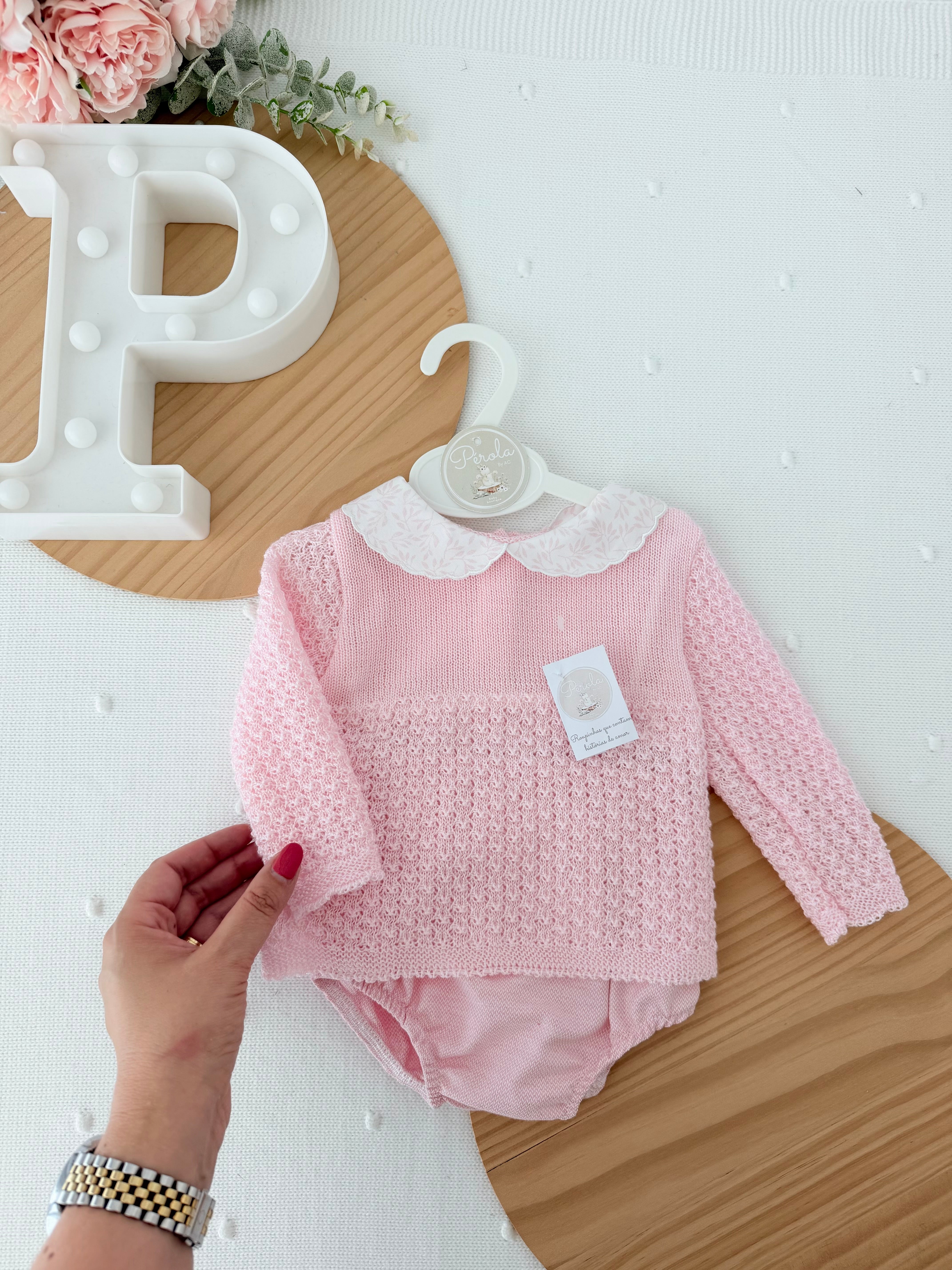 Conjunto rosa: camisola e tapa fraldas 1/3M