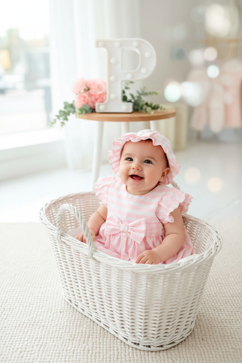 Vestido e chapéu riscas