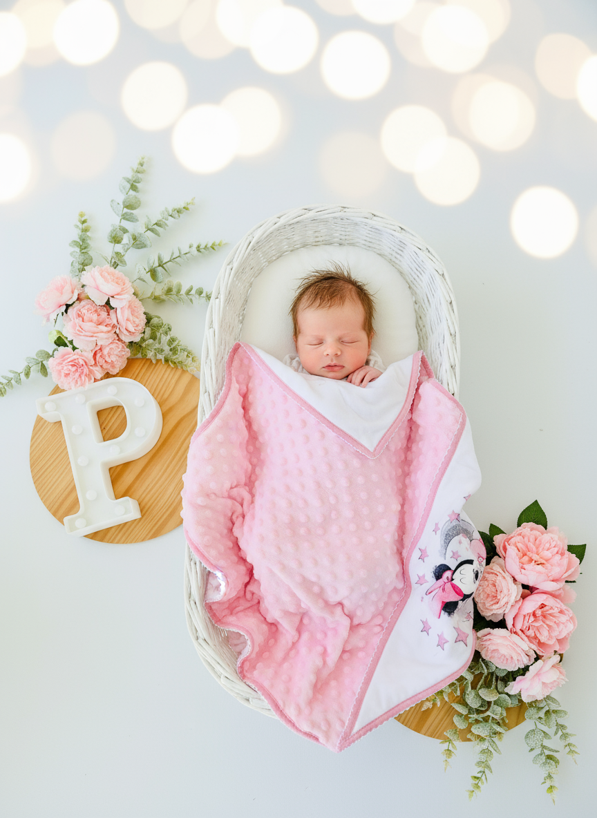 Manta tecido pipoca tema mickey e Minnie