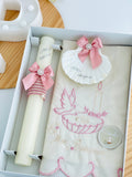 Conjunto para Batizado: vela, toalha e concha Batizado rosa velho pomba