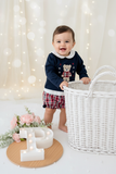 Conjunto ursinho xadrez: calções e camisola