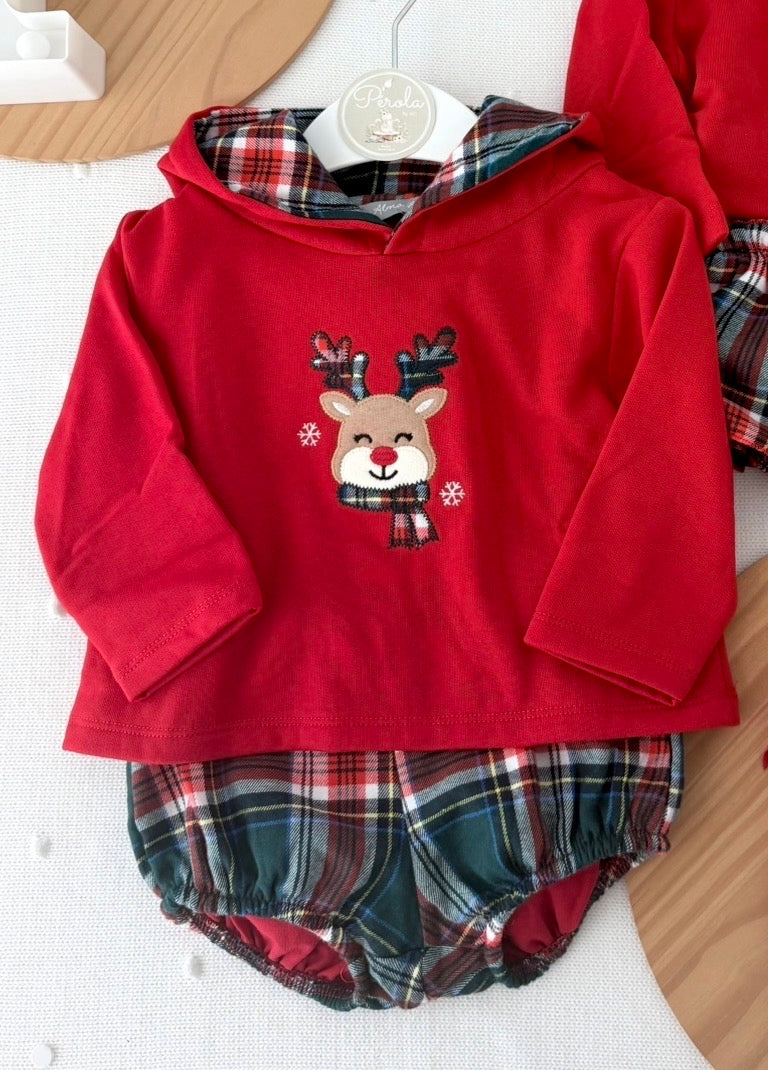 Conjunto Renas menino: camisola com capuz e calções
