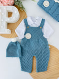 Saída de maternidade AZUL Cobalto : jardineiras, camisa e gorro 100% algodão Primavera/Verão