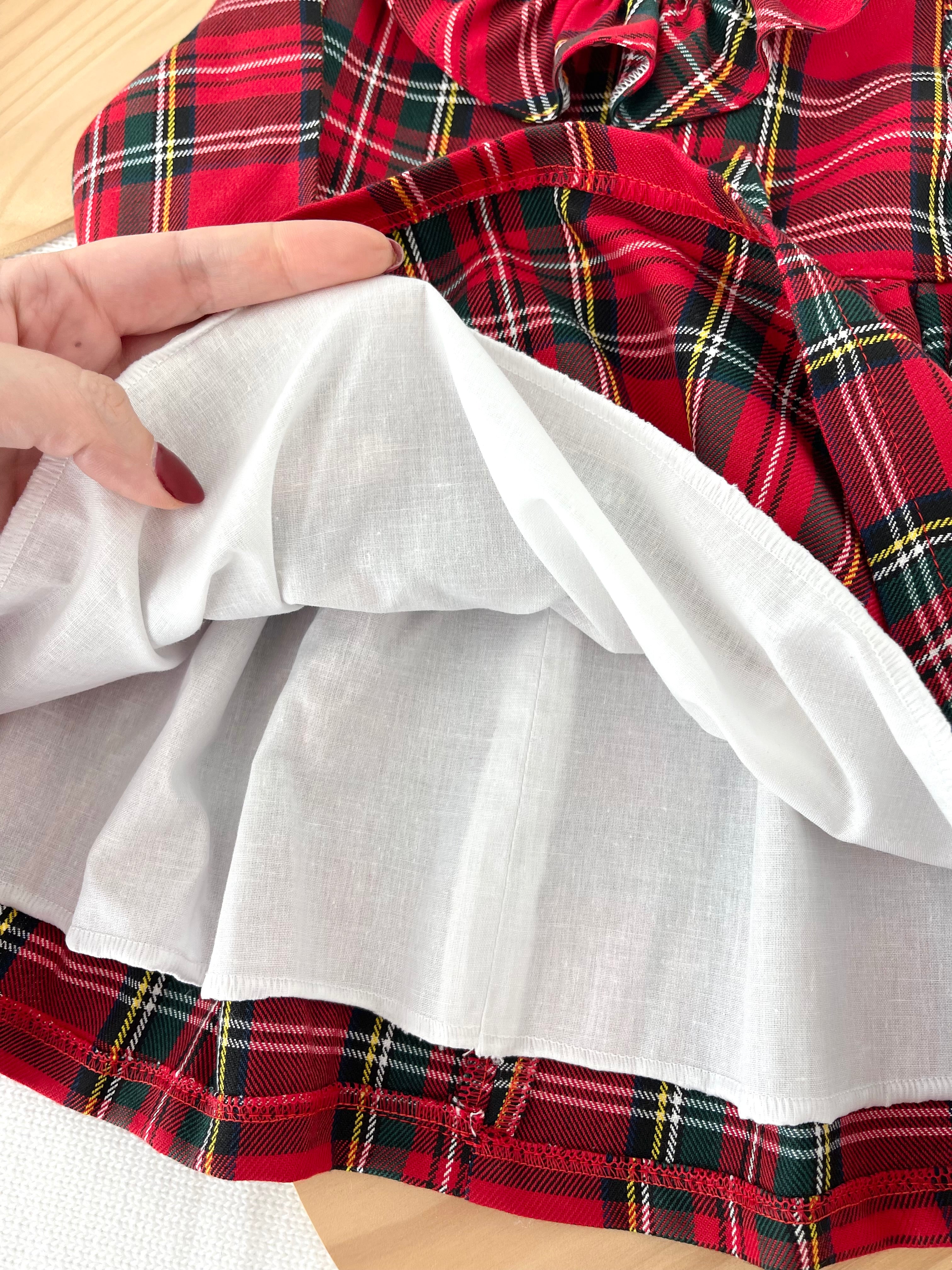 Conjunto Menina Tartan Vermelho - Vestido e Bóina