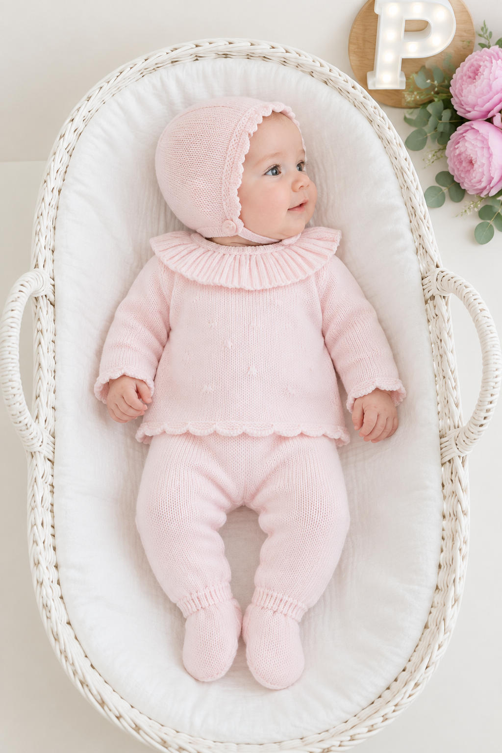 Conjunto doce ternura rosa : camisola , calças e touca