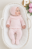 Conjunto doce ternura rosa : camisola , calças e touca