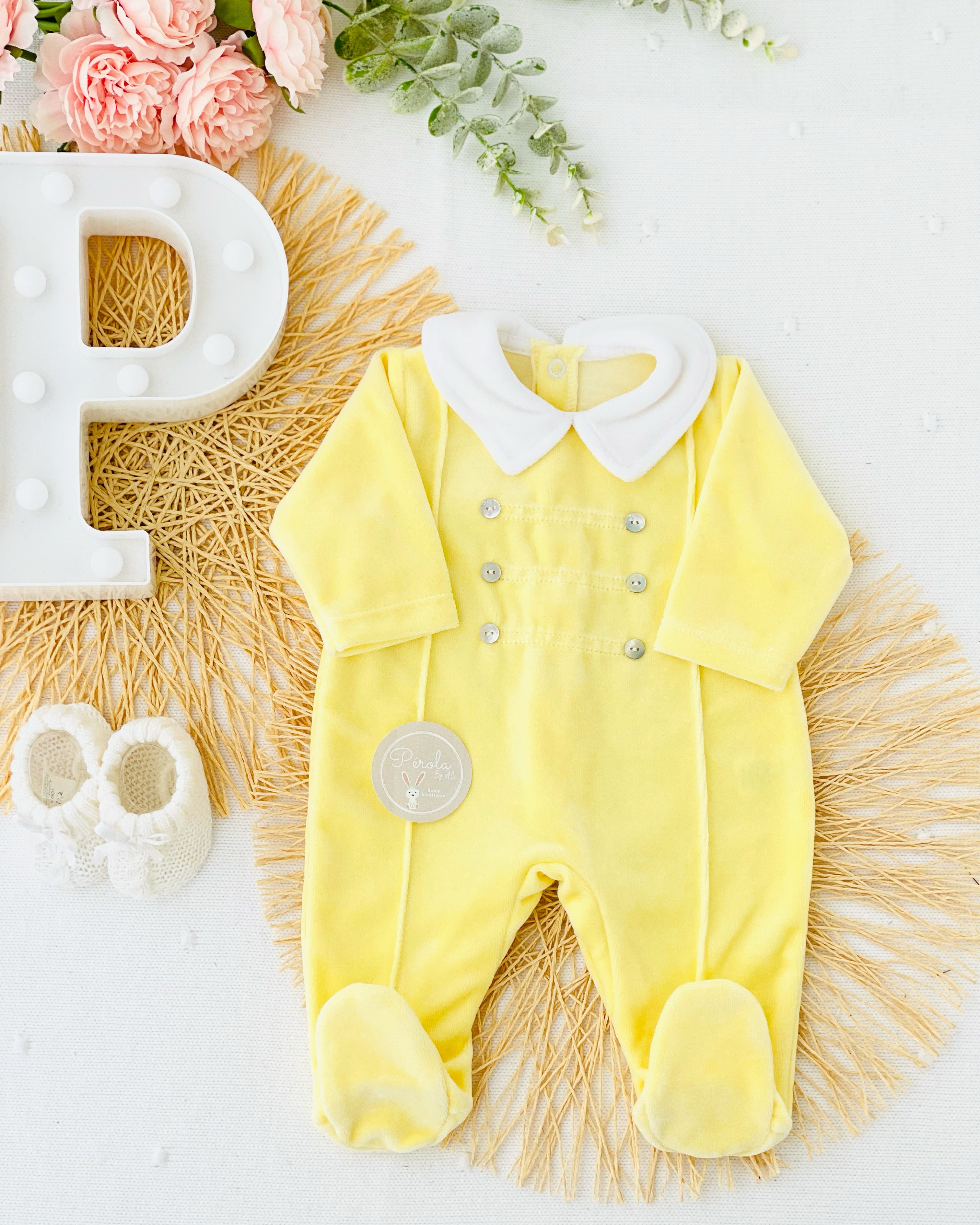 Babygrow Madrepérola veludo gola bico