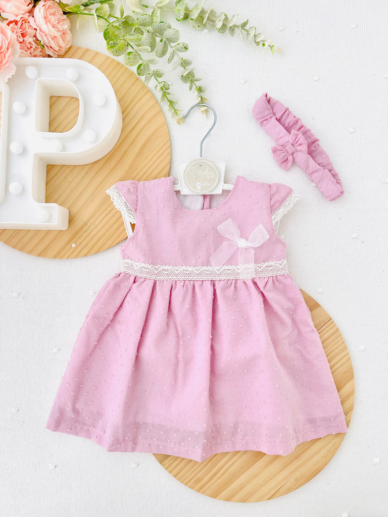 Conjunto plumeti rosa: vestido e fita