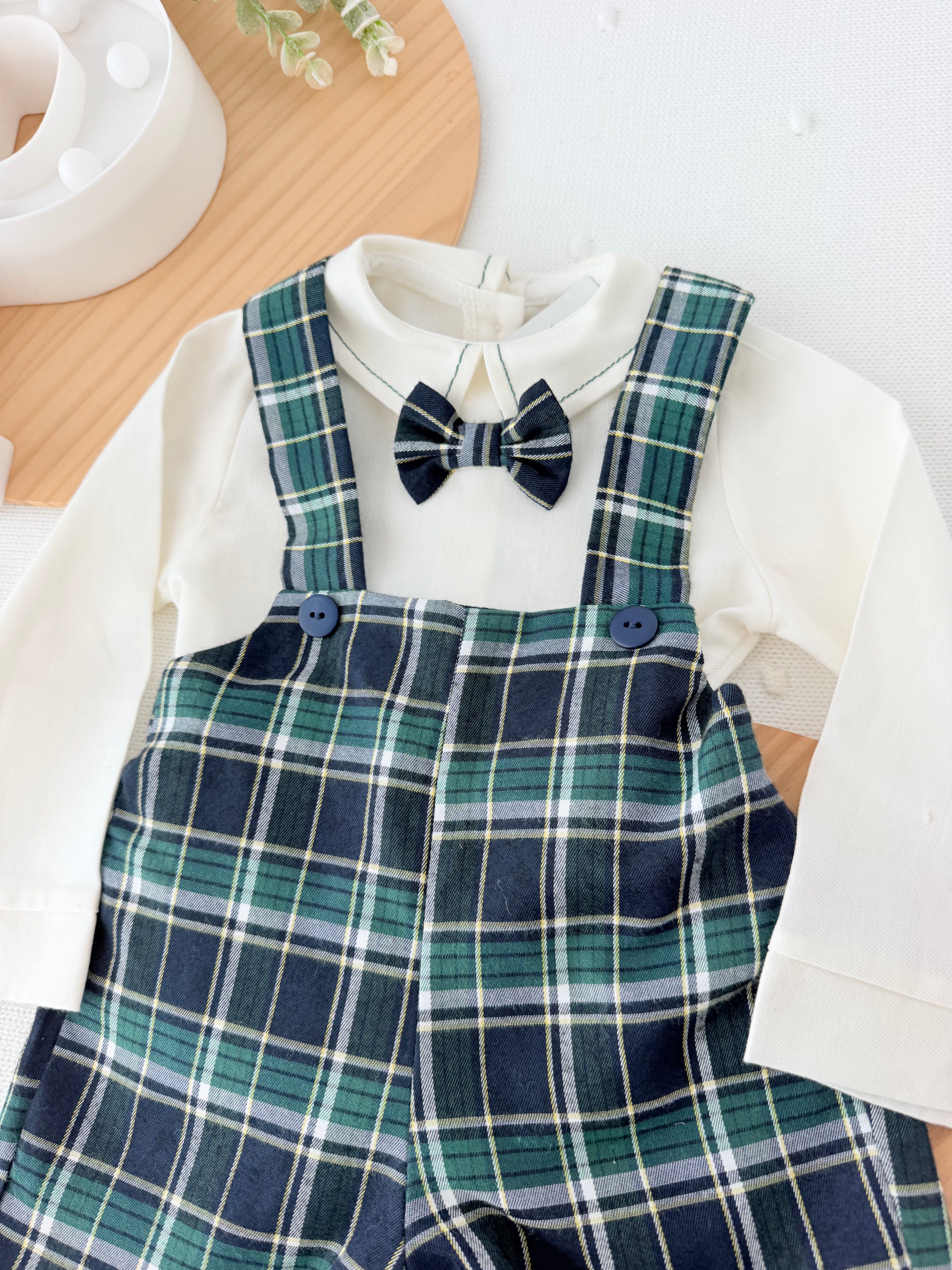 Conjunto xadrez verde menino 6-12-18M