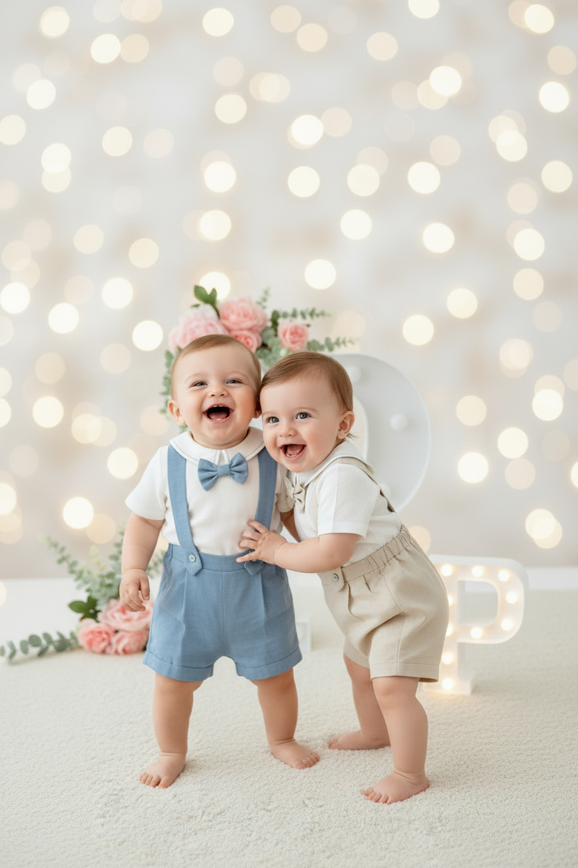 Conjunto especial cerimónia para menino: calções, camisa e laço