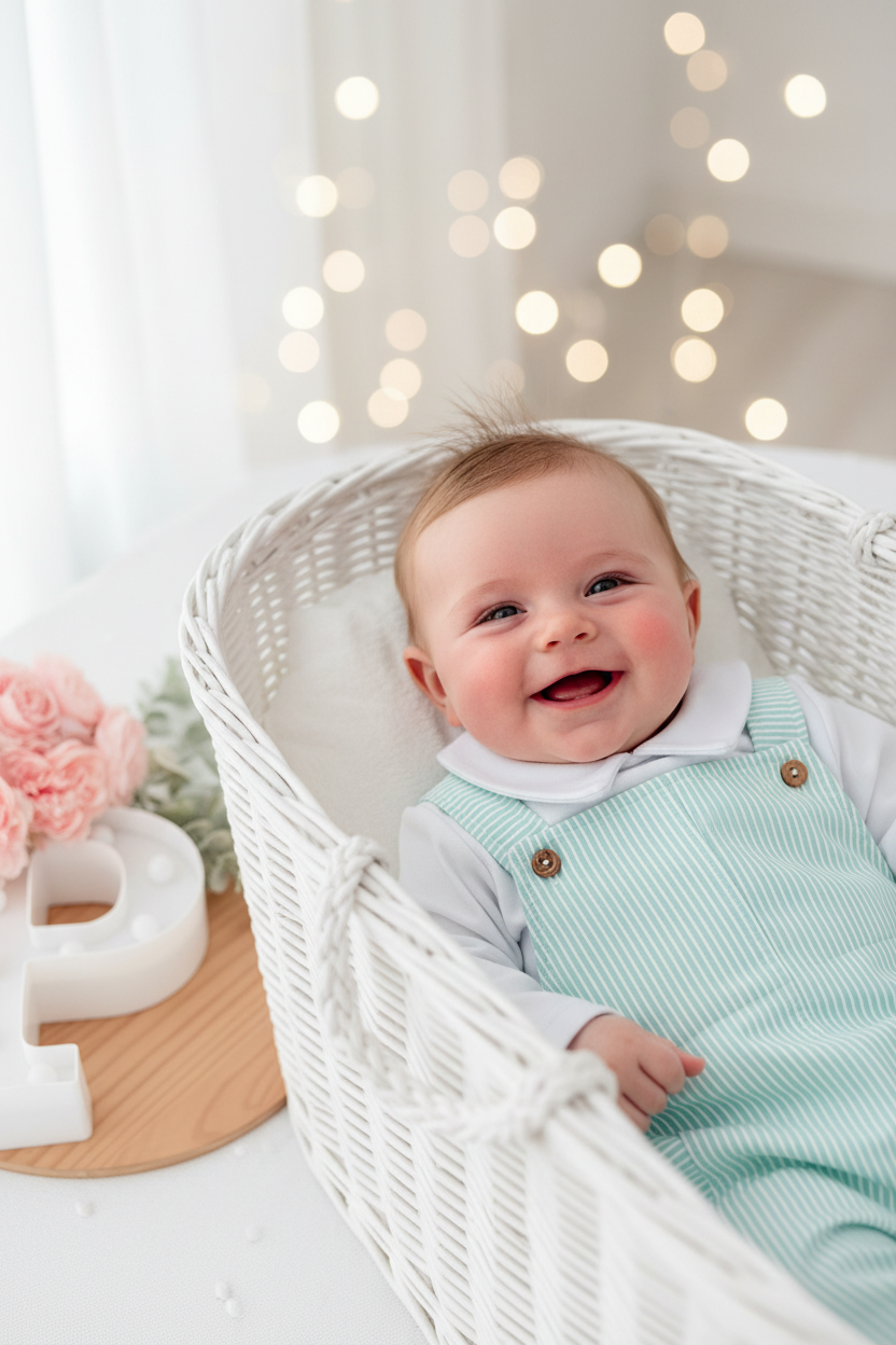 Conjunto verde: Jardineiras e camisola 3-12M