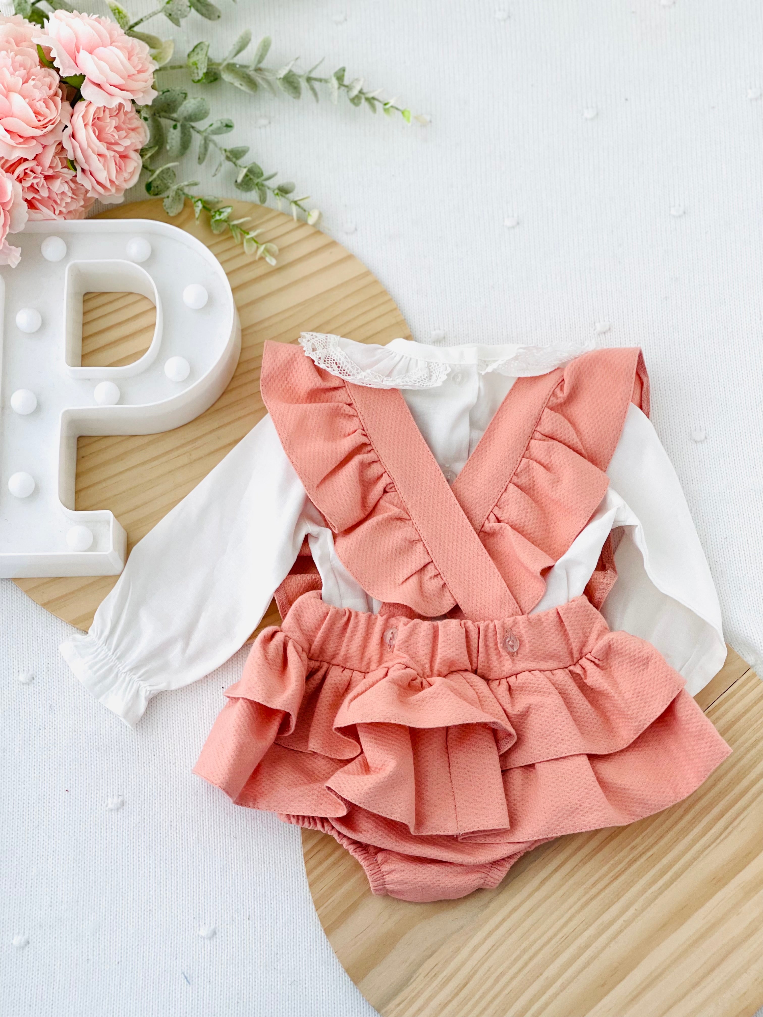 Conjunto folhinhos salmão : blusa manga comprida e fofo