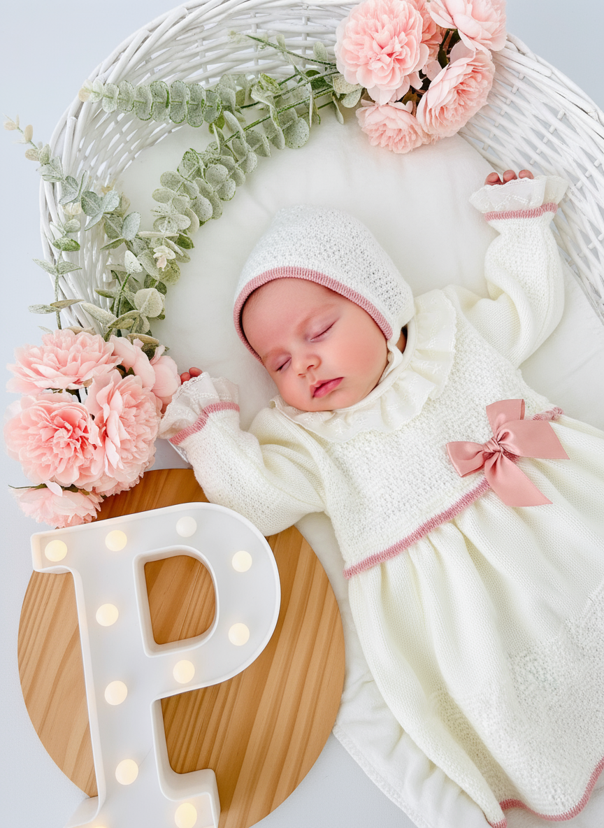 Vestido e touca Pérola -Outono Inverno