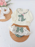 Conjunto dinossauro menina: camisola com capuz e calções