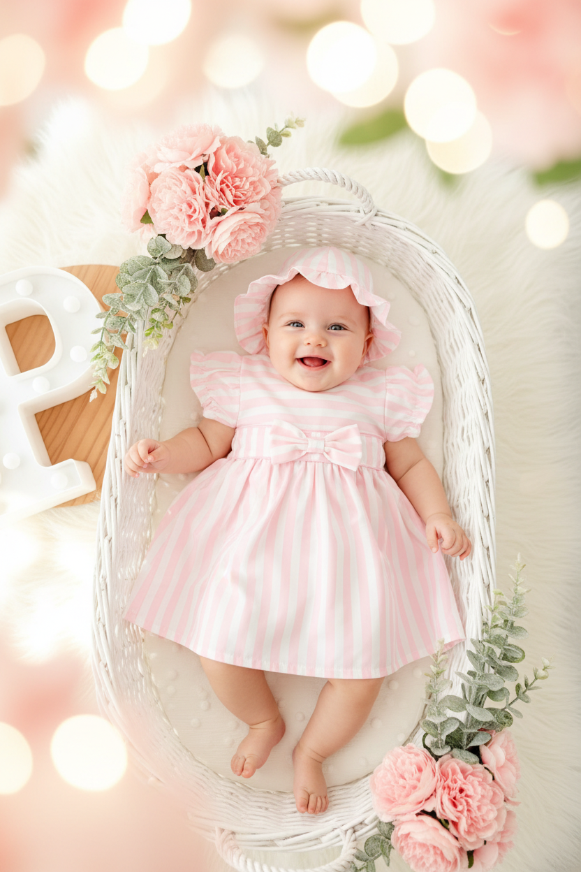 Vestido e chapéu riscas