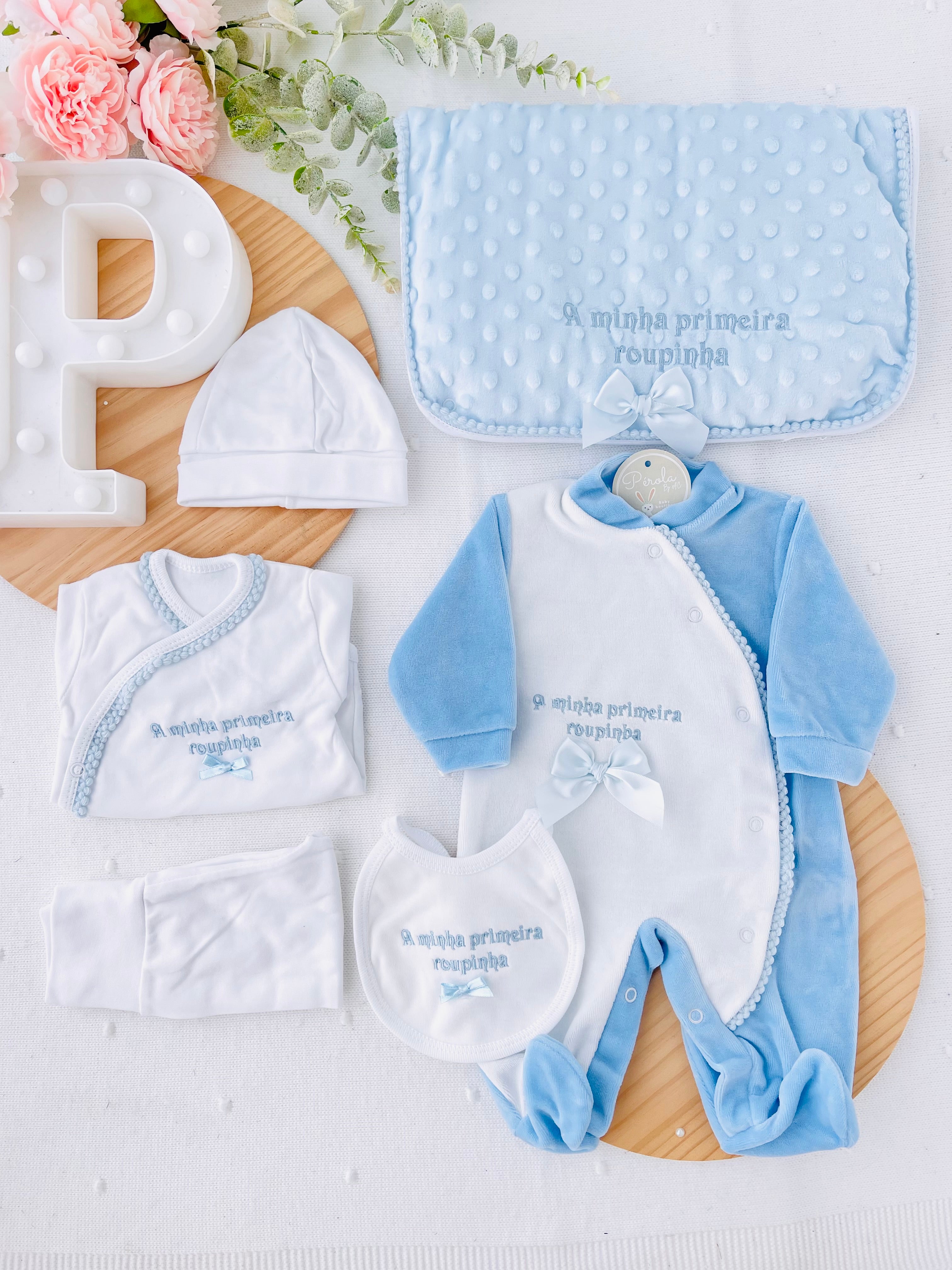 Conjunto primeira roupinha veludo - 6 peças
