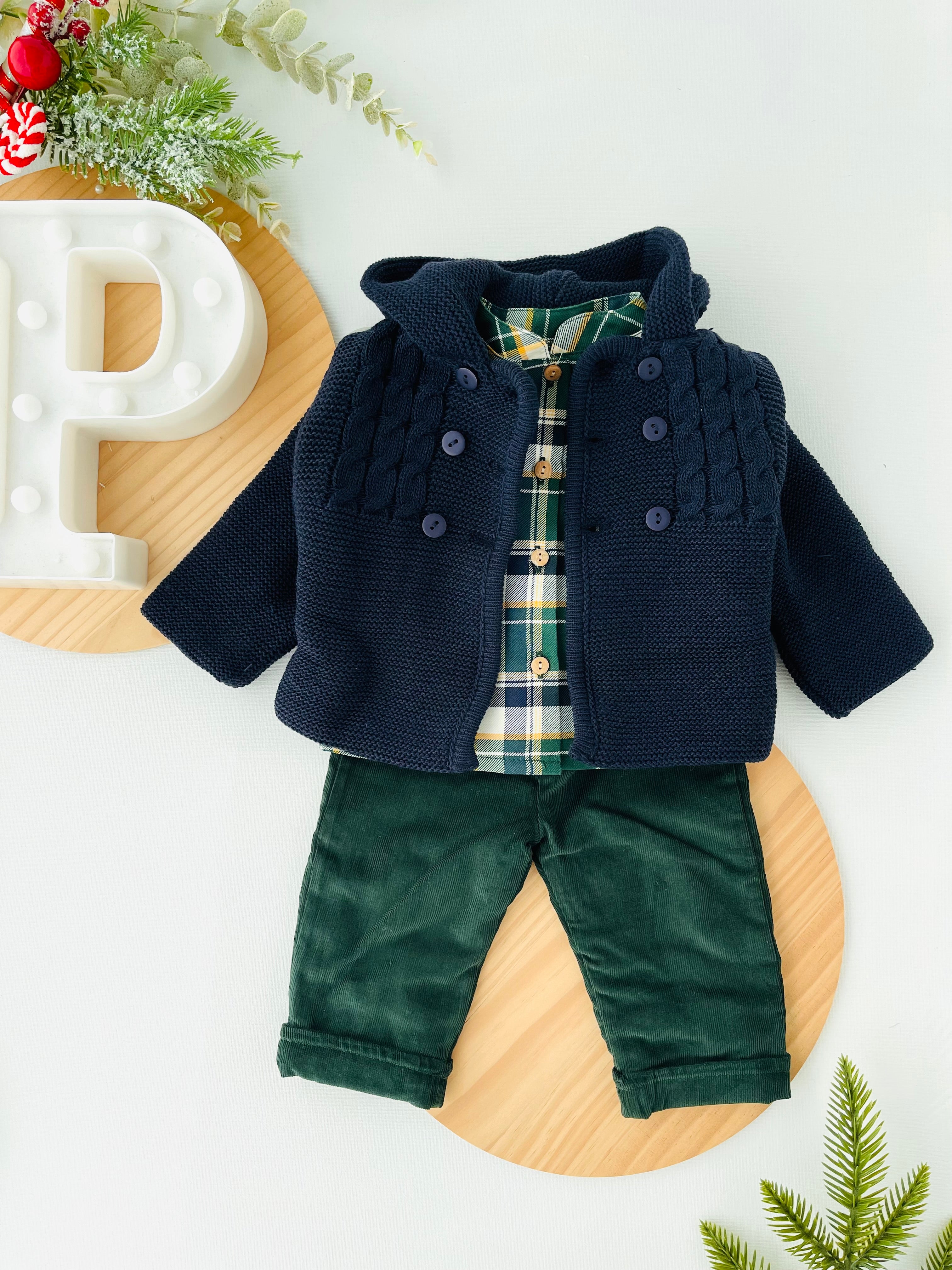 Conjunto xadrez: calças bombazine e camisa