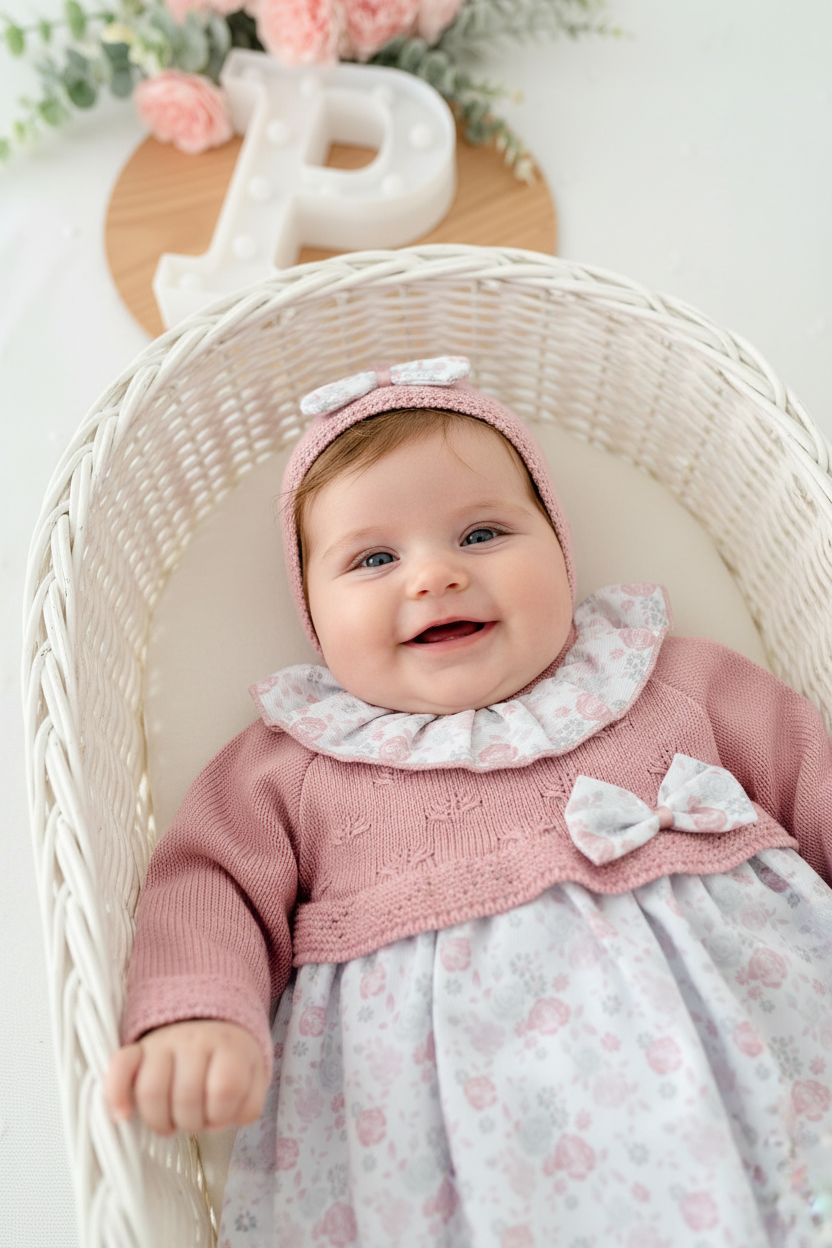 Vestido e gorro rosas - Primavera Verão