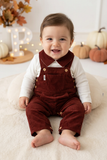 Conjunto tijolo: jardineiras e camisola 3-6-12M