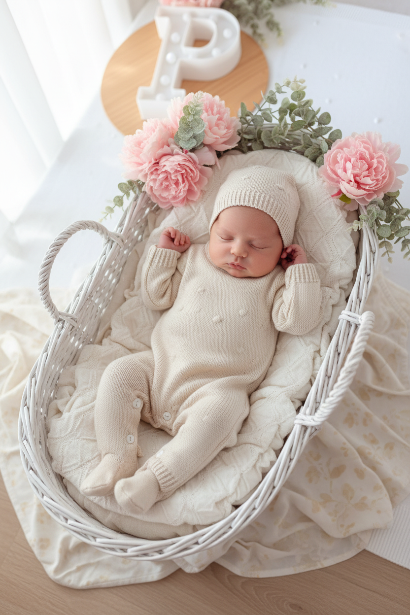 Babygrow e touca Bege em malha Outono Inverno