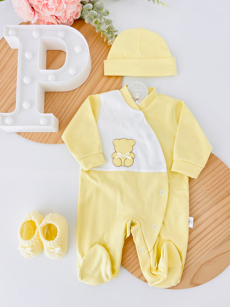 Babygrow amarelo unissexo em algodão